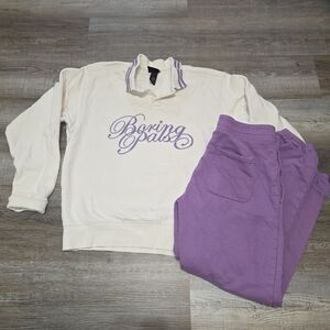 H&M Cream Purple Sweater and Pants Set Mens Tracksuit Size Small S